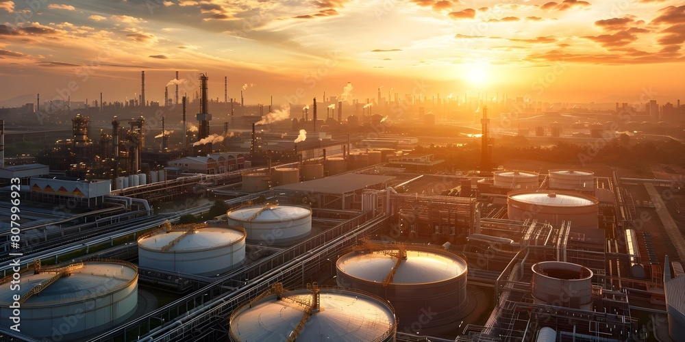 Aerial view of an oil storage tank farm refinery plant and gas station ...