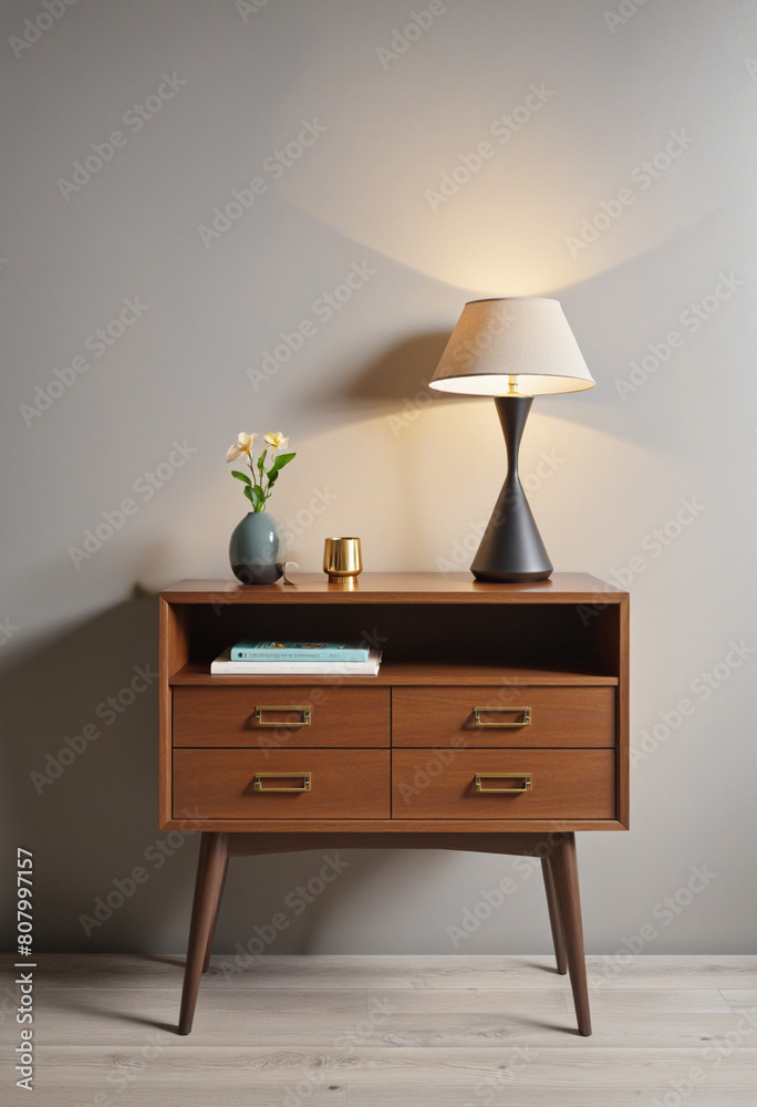 AI-generated vector wooden nightstand in midcentury modern style for interior design, isolated on transparent background AI-generated vector wooden nightstand in midcentury modern style for interior design, isolated on transparent background