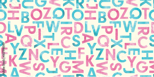 水彩アルファベットのシームレスパターン
Watercolor alphabet background. Seamless pattern.Vector. 