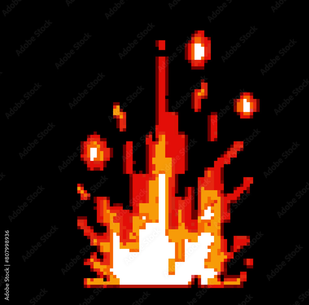Pixel art of burning flame. Game item in 8-bit style. Pixel art of burning flame. Game item in 8-bit style.