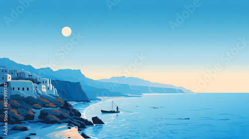 Digital santorini landscape vector art illustration abstract graphic poster web page PPT background photo