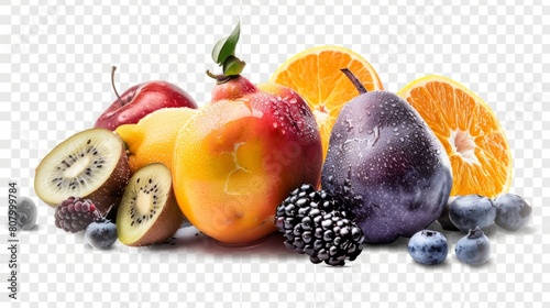 mix of fruits on isolated background generative ai