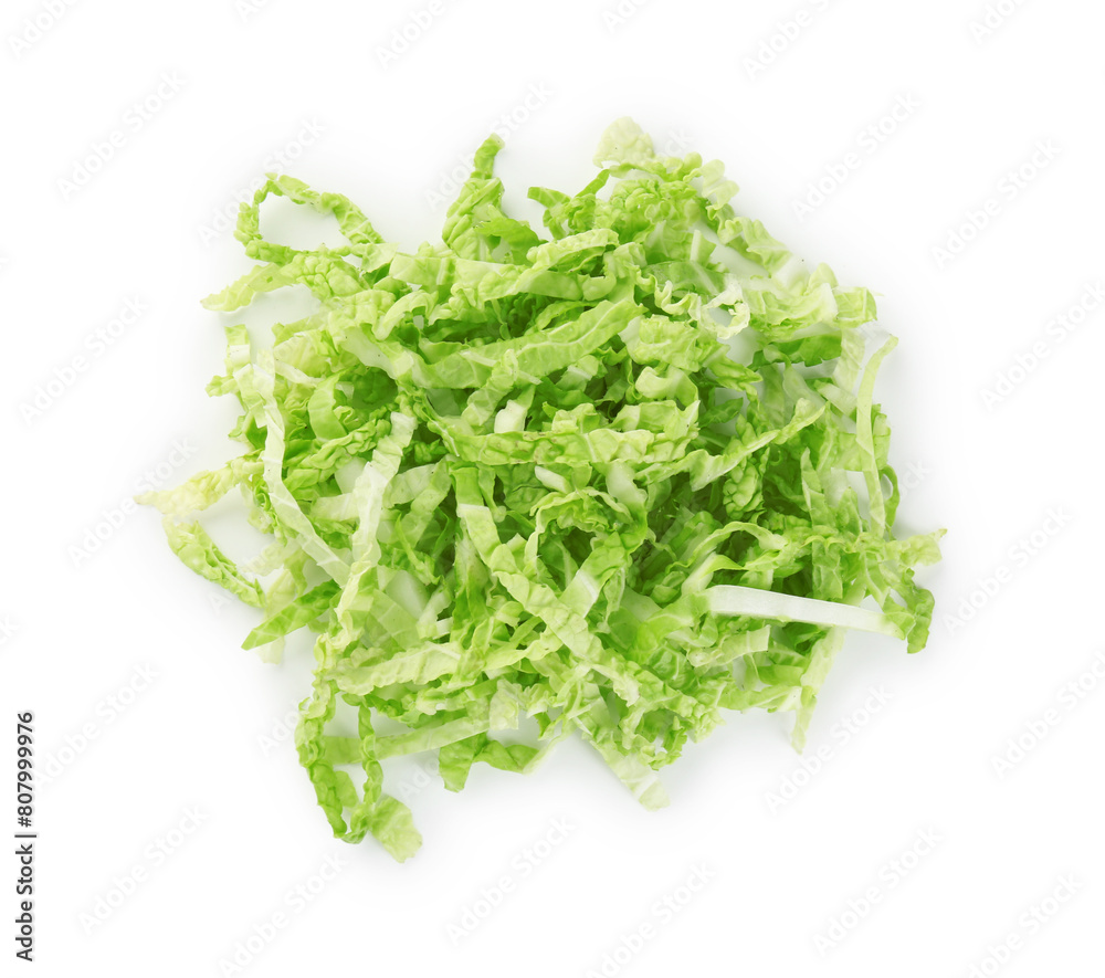 Pile of shredded fresh Chinese cabbage isolated on white, top view Pile of shredded fresh Chinese cabbage isolated on white, top view