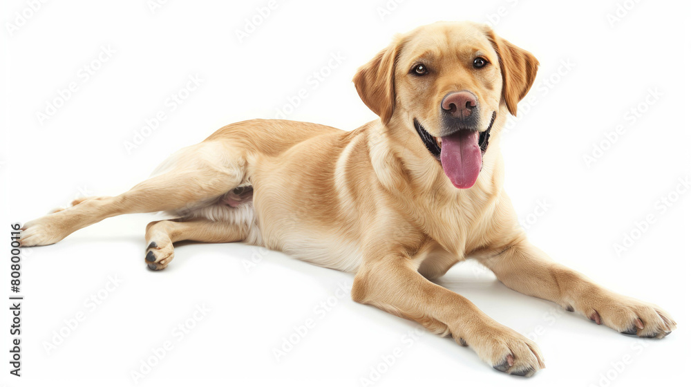 A golden retriever and a labrador lying on the floor with a stick. Two loyal companions resting together. AI generative. A golden retriever and a labrador lying on the floor with a stick. Two loyal companions resting together. AI generative.