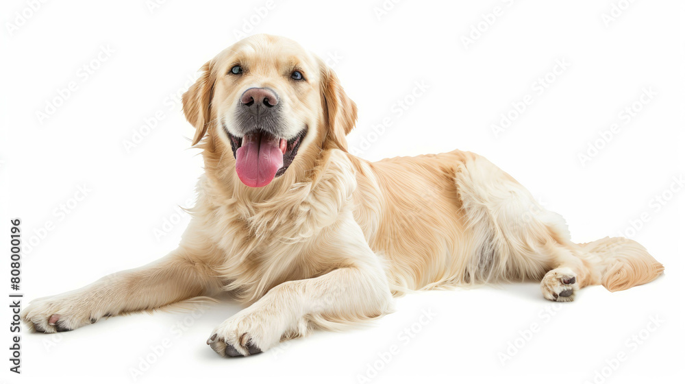 Golden retriever and labrador relaxing on floor with stick. Canine friendship in a serene moment. AI generative technology.