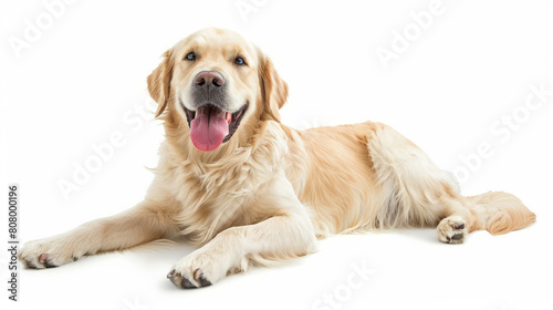 Golden retriever and labrador relaxing on floor with stick. Canine friendship in a serene moment. AI generative technology.