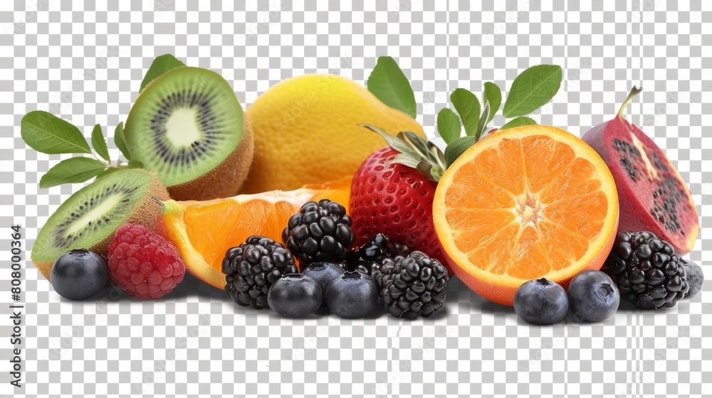 mix of fruits on isolated background generative ai