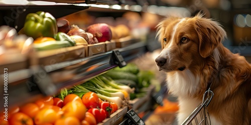 Shopping for Healthy Dog Food at a Pet-Friendly Store with Colorful Vegetables. Concept Pet Store Shopping, Healthy Dog Food, Colorful Vegetables, Pet-Friendly Store, Nutritious Options photo
