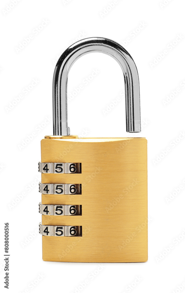 Unlocked steel combination padlock isolated on white Unlocked steel combination padlock isolated on white
