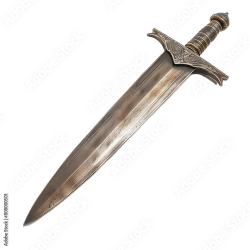 A sword with a gold handle and a black blade