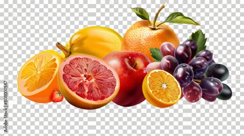 mix of fruits on isolated background generative ai