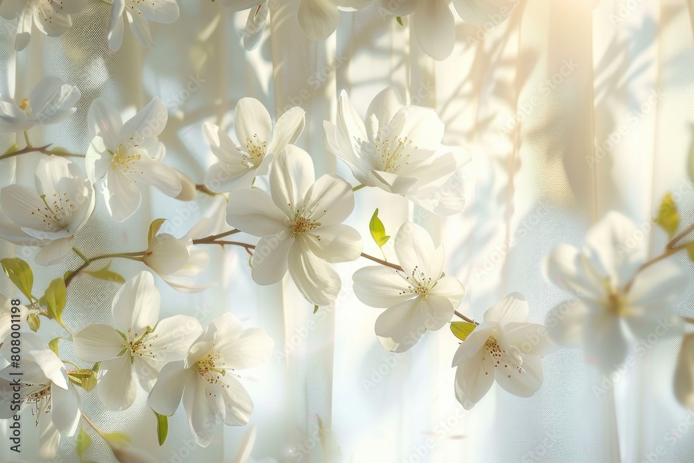 Gentle White Floral Curtain with Morning Glow Gentle White Floral Curtain with Morning Glow