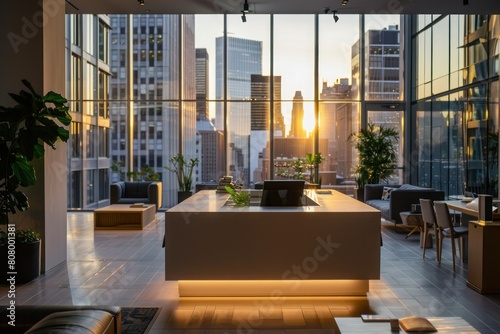 Softly Lit Modern Office Space with City Views