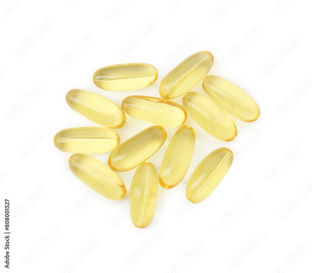 Vitamin capsules isolated on white, top view. Health supplement Vitamin capsules isolated on white, top view. Health supplement