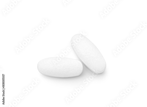 Vitamin pills isolated on white, top view. Health supplement