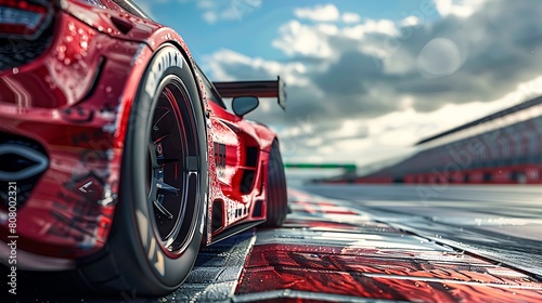 A closeup of Auto Racing Car, against Track as background, hyperrealistic sports accessory photography, copy space