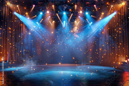 Illuminated Stage with Sparkling Lights in Concert Hall