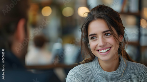 Enhancing Customer Satisfaction: Smiling Customer Interacting with Support Agent, Emphasizing Personalized Service in Photo Realistic Concept
