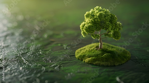 Sustainability Concept  Realistic Tree Icon with Recycle Symbol on 3D Green Earth Background