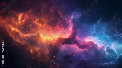 A colorful galaxy with orange and blue swirls