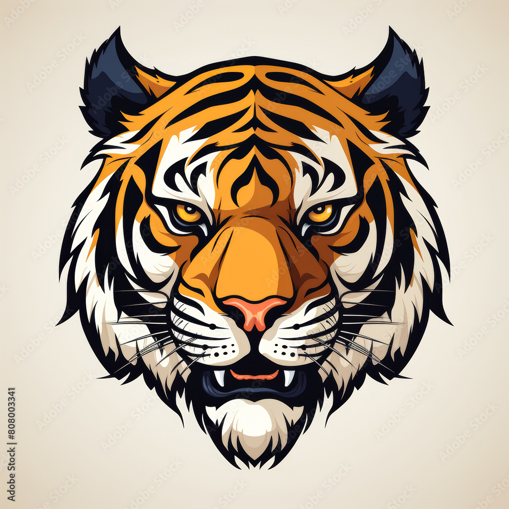 A tiger head with a fierce expression