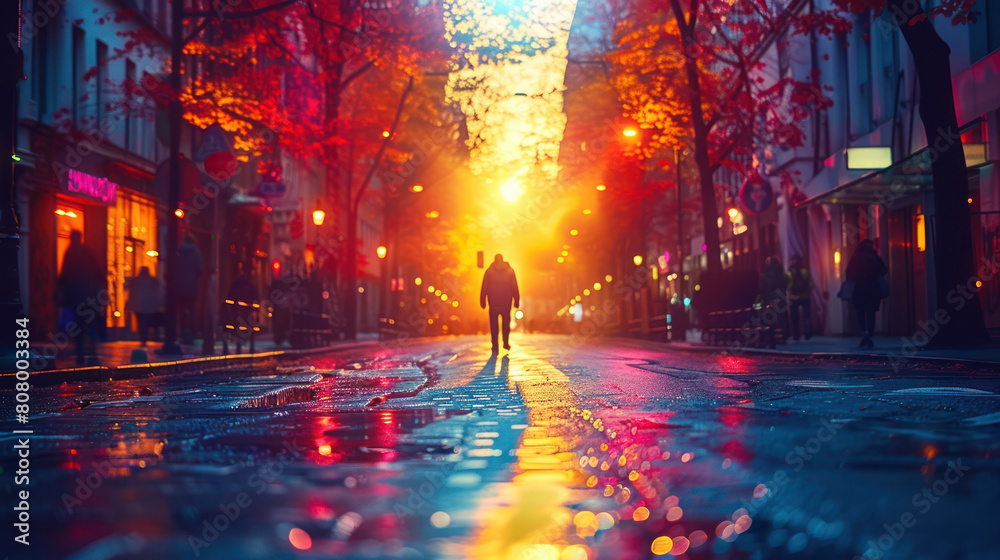 Person Walking Down a Street at Night Person Walking Down a Street at Night