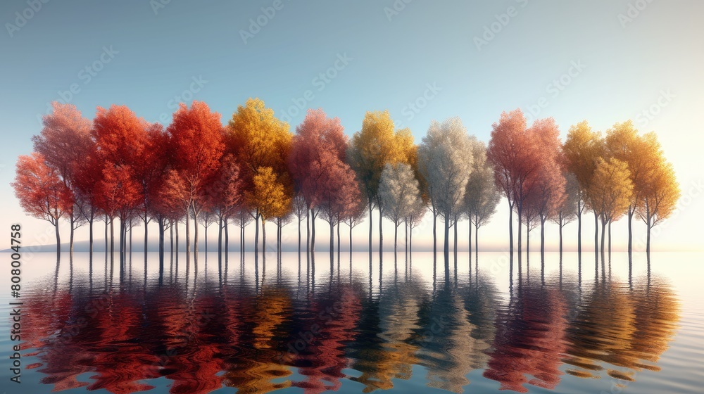 Serene Lake with Seasonal Trees Reflection