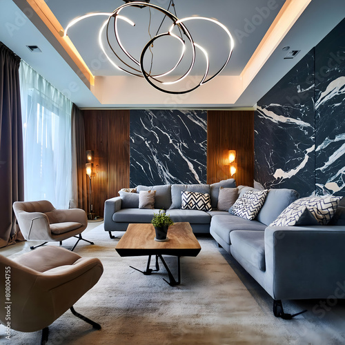 Living room marble wall chic expensive interior of luxurious with modern design hotel condo apartments lobby 