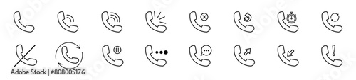 Set of simple phone icons. Line telephone handset. Collection of telephone call signs. EPS 10