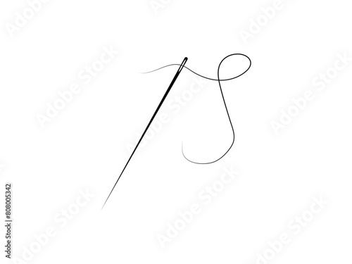 Needle vector. Needle and thread isolated. Sewing needle with thread glyph icon. Vector isolated illustration. Needle vector on white background. 