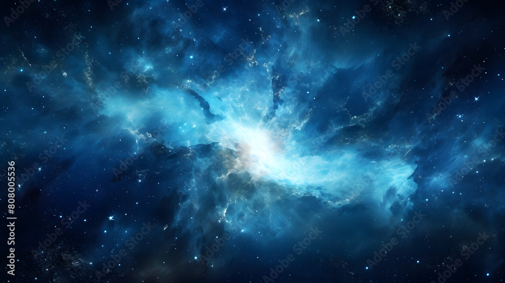 Digital galaxy in blue with stars and spirals in space graphic poster web page PPT background