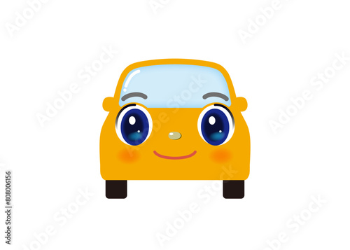 照れながら微笑む、かわいいイエローの車（正面）