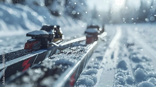 A closeup of Biathlon Cross-country ski, Rifle, against Varies as background, hyperrealistic sports accessory photography, copy space photo