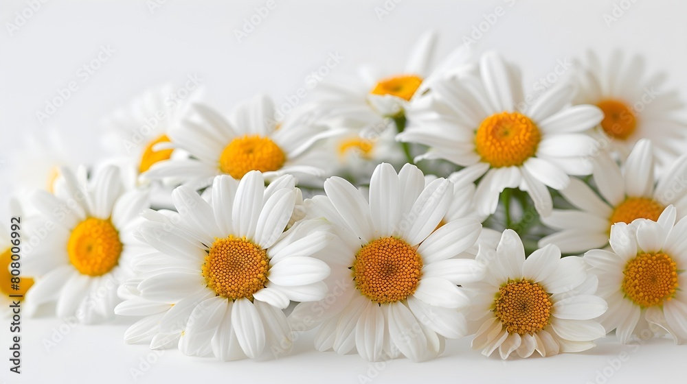 Fototapeta premium Bouquet of Delicate Daisy Flowers Arranged on a Clean White Background