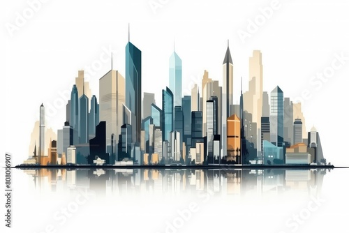 Modern City Skyline with Water Reflection Art