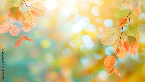 Leaves in autumn in a beautiful natural bokeh background