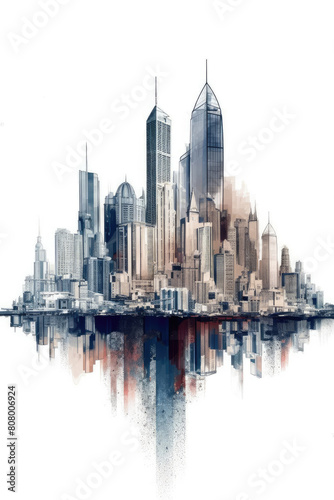 Abstract Urban Skyline with Water Reflection Art