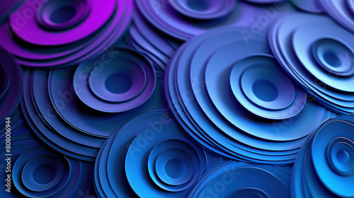 Abstract 3D ing of vibrant blue and purple circles on dark background for photographers and videographers advertising