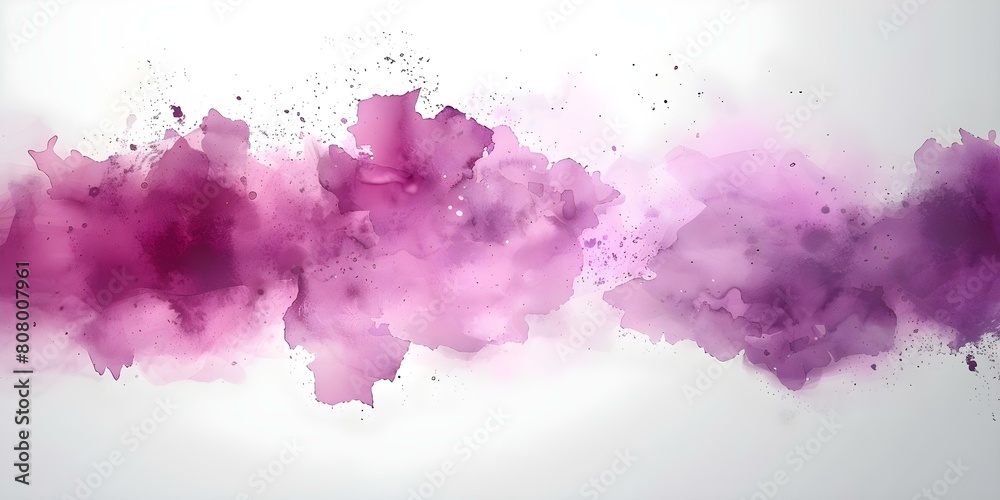 Pink watercolor splatter background with purple abstract cloud shape isolated on white. Concept Abstract Art, Watercolor Painting, Pink Background, Purple Cloud, White Isolation