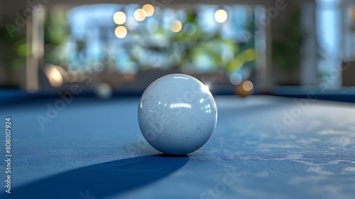 A closeup of Billiards Cue ball, against Table as background, hyperrealistic sports accessory photography, copy space