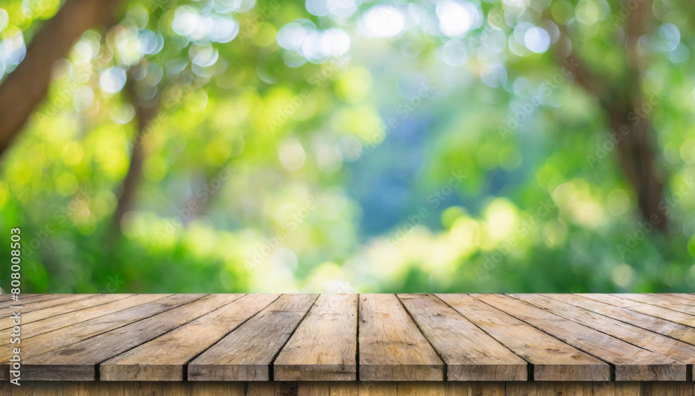 green leaf bokeh blurred and wood table for nature background green leaf bokeh blurred and wood table for nature background