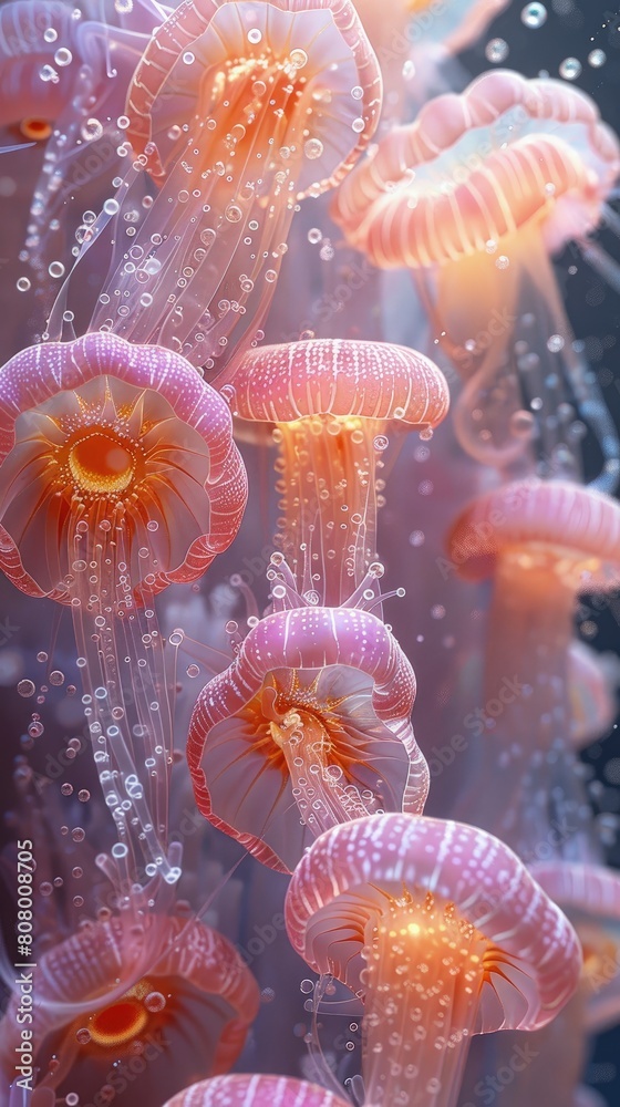 Anemones waving in current, tentacular flow, sticky capture. Anemones waving in current, tentacular flow, sticky capture.