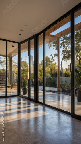 Sleek Welcome  Aesthetic Home Entryway Featuring Large Glass Sliding Doors
