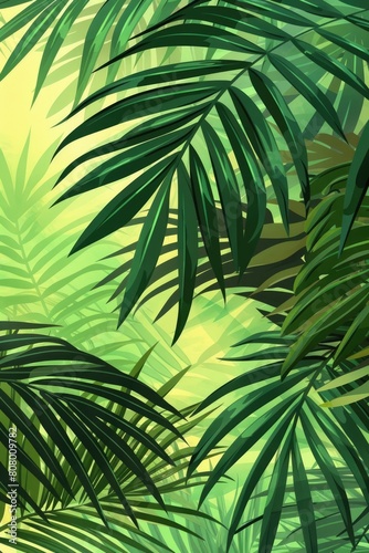 Palm leaves flat design side view rainforest water color Analogous Color Scheme