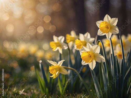 Spring Elegance, Dazzling Daffodils Grace Meadow Banner with Warm Glow