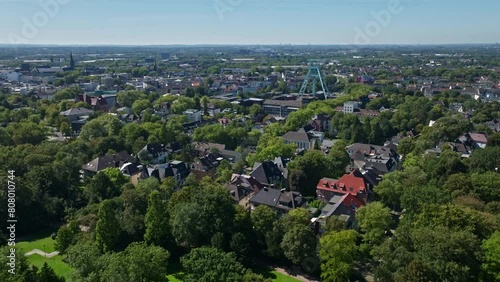 Aerial drone view of Bochum-Innenstadt, the city center of Bochum in North Rhine-Westphalia, Germany.  photo