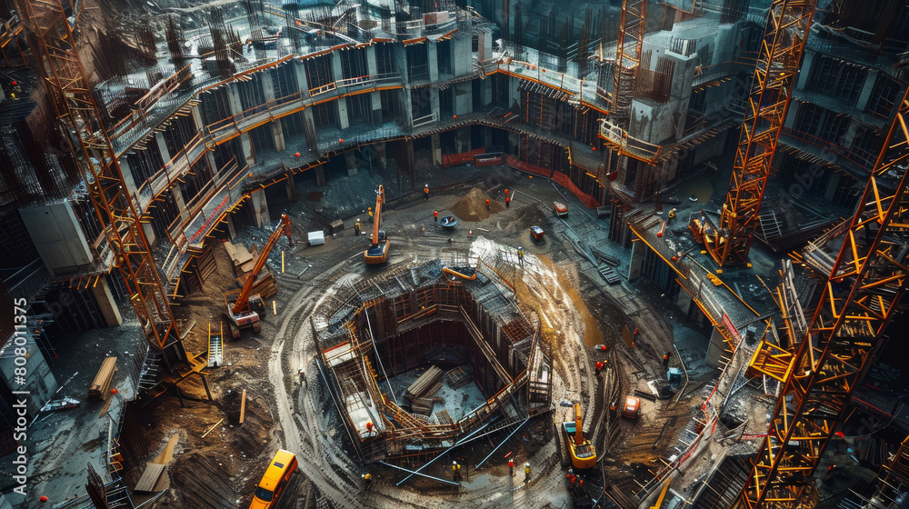 A construction site with a large hole in the ground