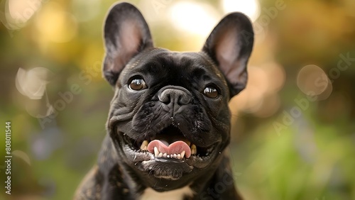 Joyful French Bulldog Spreads Happiness and Energy Outdoors, Reflecting Positivity. Concept dogs, french bulldog, happiness, outdoor, positivity