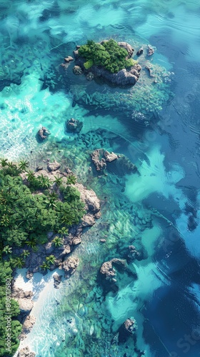 Marine sanctuary aerial view  coral reefs  clear water  protected area.