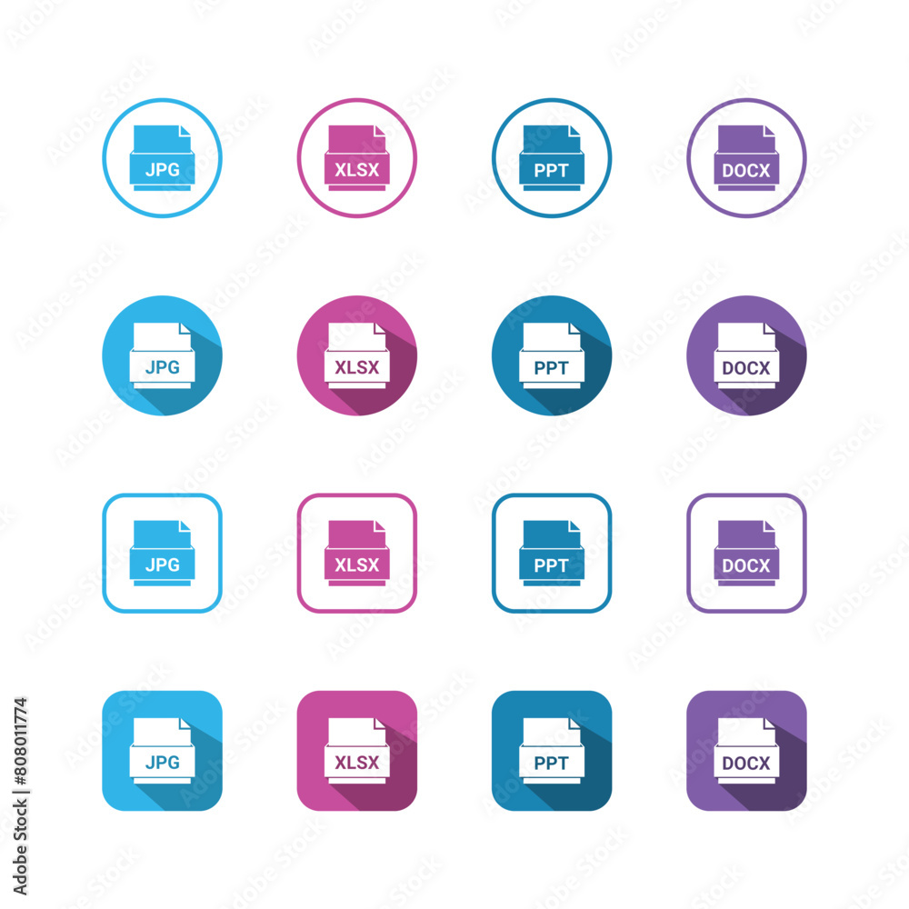 Collection of Icons set, flat colored with shadows. Thin line icons set. Flat vector illustration
